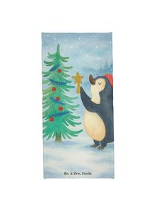 Mr. & Mrs. Panda Спортивное полотенце с изображением пингвина и рождественской елки    в ледяном синем цвете