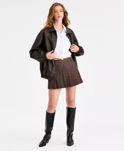 Женская клетчатая плиссированная мини-юбка-шорты Bar Iii, коричневый