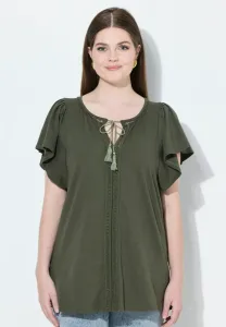 Футболка с v-образным вырезом и рукавами-крылышками Ulla Popken, Olive Gray