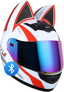 Шлем мотоциклетный ACLFF Cat Ear Bluetooth, белый / красный