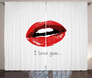 Штора ABAKUHAUS I love you в деревенском стиле, соблазнительные женские губы, универсальные ленточные шторы для гостиной с петлями и крючками, 280 x 245 см, цвет: черный, белый, красный Abakuhaus