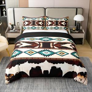 Erosebridal Хлопковый комплект постельного белья Aztec с принтом под мех и узором в стиле кантри, Blue Brown