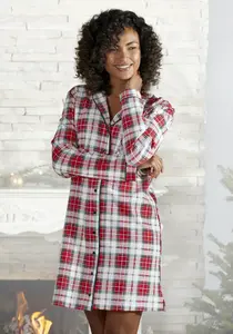 Ночная рубашка LASCANA с клетчатым узором и окантовкой, красный