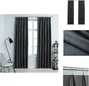 Плотные шторы с крючками, 2 шт., бархат антрацитового цвета, 140 x 175 см - Шторы и портьеры vidaXL