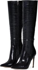 Женские высокие сапоги до колена Elisabet Tang, 4 дюйма, на шпильке, с заостренным носком, кожаные, замшевые, удобные и сексуальные, Black Grain