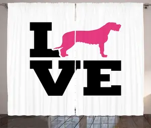 Штора ABAKUHAUS "Ирландский волкодав" в деревенском стиле с надписью "Любовь" и изображением собаки, универсальная ленточная штора для гостиной с петлями и крючками, 280 x 225 см, цвет "коксово-серый" и розовый Abakuhaus