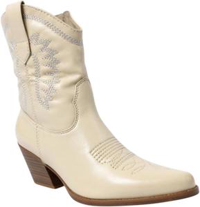 Женские ковбойские и ковбойски-королевские ботильоны с заостренным носком и низким широким каблуком ABSOLEX, Bone