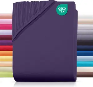 Простыня на резинке джерси 180х200 см из 100% хлопка, однотонная, баклажанового цвета Carpe Sonno