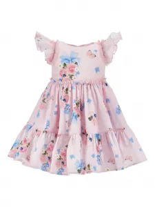 Платье с оборками и цветочным принтом Monnalisa, розовый