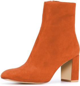 Женские ботильоны XYD из мягкой замши с круглым носком, удобным каблуком-блоком и молнией, Orange