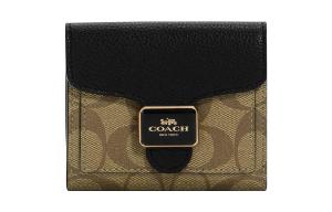 Coach Кошелек из холста с покрытием цвета «перец» и изысканным кожаным держателем для карт с зернистой текстурой, женский, хаки и черный