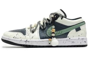 Jordan Эйр 1 противоскользящие износостойкие легкие низкие винтажные баскетбольные кроссовки мужские бежево-черно-зеленые, цвет Beige Black Green