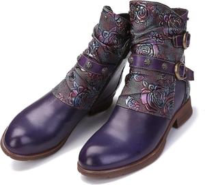 Женские кожаные ботильоны CrazycatZ разноцветные винтажные кожаные ботинки, Purple