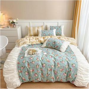 YUSIWOAL Комплект постельного белья французский кантри с цветочным принтом и плиссировкой из дышащего хлопка Color 4