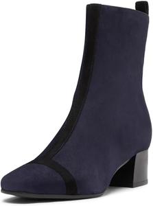 Женские уникальные ботильоны с квадратным носком Miss Left, на низком толстом каблуке, с боковой молнией, модные, для вечеринок и ежедневной носки, размер 4-16 US, Navy Suede