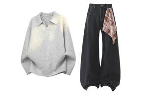 Повседневная спортивная одежда Unisex с лацканом Lapel Moderate X1617, светло-top+черный pants