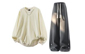 Повседневный спортивный свитер Unisex с круглой горловиной Moderate X1617, оранжевый top+серый pants