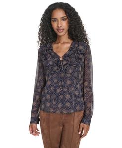 Женская блузка с длинными рукавами и оборками Posy Tommy Hilfiger, Midnight/Brown Sugar