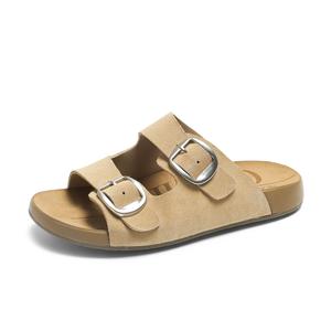 Женские тапочки-слайды из кожи с резиновой подошвой, нескользящие AOKANG, Apricot