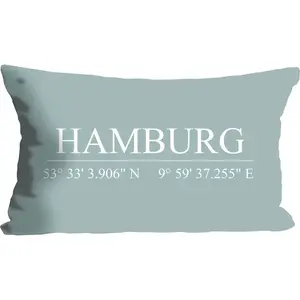 Декоративная подушка queence Гамбург Чехол для подушки, надпись Hamburg, координаты, городской мотив, урбан, морской Queence, Türkis + bedruckt