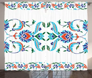 Шторы ABAKUHAUS в традиционном деревенском стиле, османские тюльпаны, универсальные, с петлями и крючками, для гостиной, 280 x 225 см, сине-красные