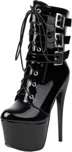 Женские ботильоны на шпильке с платформой и молнией, короткие ботинки, излучающие элегантность BULVJ, Black