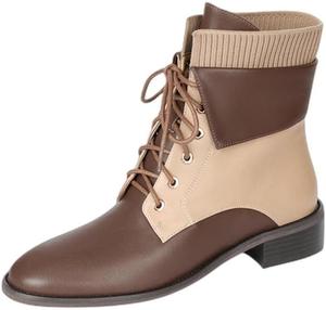 Женские ботильоны TinaCus ручной работы из натуральной замши с контрастной строчкой, шерстяной перед, шнуровкой спереди, круглым носком и низким массивным каблуком, Brown