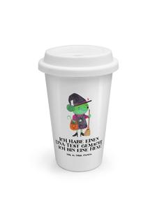 Кружка на вынос "Ведьма на Хэллоуин" с надписью на белом фоне Mr. & Mrs. Panda