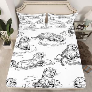Erosebridal Комплект постельного белья Kids Sea Otter с морской выдрой в черно-белых тонах для детской комнаты, Black White