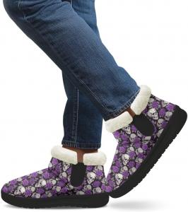 Зимние сапоги для женщин с утеплителем, комфортные, для дома и улицы, с нескользящей подошвой, меховой подкладкой и утолщенной подошвой Gdxynsmny, Purple Rose Skull