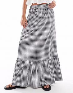 Юбка макси Vero Moda с многоуровневым подолом в черную клетку в клетку