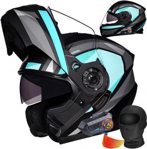 Шлем модульный Halying Bluetooth, черный / бирюзовый