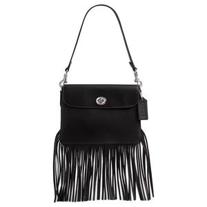 Кожаная женская сумка через плечо COACH серебристо-черная