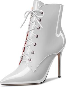 Женские ботильоны Castamere на высоком каблуке, застежка-молния, заостренный носок, короткие ботинки с шнуровкой, сексуальные офисные туфли с каблуком 3,9 дюйма, White Patent