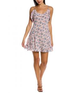 Шелковое мини-платье на бретельках с рюшами Les Rêveries, синий