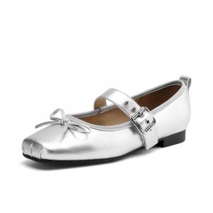 ZHR Туфли Мэри Джейн женские бежевые, серебристые