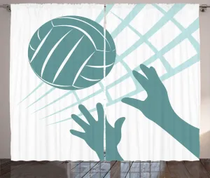 Штора ABAKUHAUS "Волейбол" в деревенском стиле, крупный план рук и мяча, универсальная тесьма для гостиной с петлями и крючками, 280 x 225 см, цвет "кадетский синий с белым" Abakuhaus