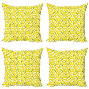 Набор чехлов для подушек ABAKUHAUS Fruit (4 предмета), повторяющееся цитрусовое растение, оранжевый, современная двусторонняя цифровая печать, 40 см x 40 см, желтый, зеленый, белый