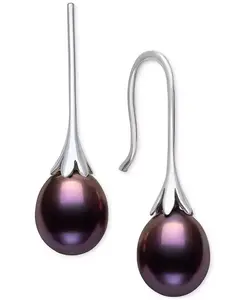 Серьги-Подвески из искусственного пресноводного жемчуга (7-8 мм), окрашенного в черный цвет, из стерлингового серебра Belle De Mer, silver