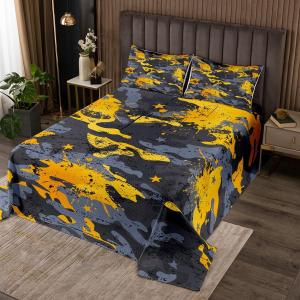 Erosebridal Камуфляжный комплект постельного белья для детей в стиле граффити с водяными разводами в ретро-военной тематике, серо-желтый, мягкий стеганый, Grey Yellow
