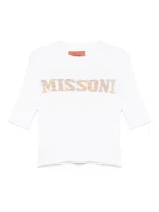 Трикотажный топ с вышитым логотипом Missoni Kids, белый