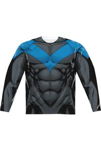 Футболка / футболка Batman Nightwing Blue Uniform (принт спереди/сзади) с длинным рукавом для взрослых из полиэстера Gildan, белый