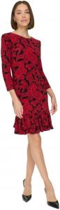Женское трикотажное мини-платье Tommy Hilfiger с рукавами 3/4, высоким воротом и оборками, Black/Red