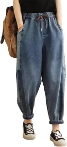 Женские джинсы Loose Splicing с эластичным поясом