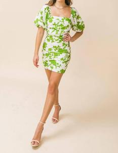 Зеленое платье с буфами на рукавах FLYING TOMATO