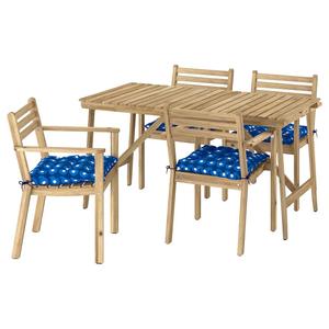 Стол+4 стула с подлокотниками, на открытом воздухе ASKHOLMEN IKEA, 143x75 см, цвет acacia/klösan dark blue