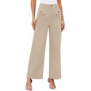 Женские брюки с высокой талией и широкими штанинами на резинке с карманами Clearflower, White