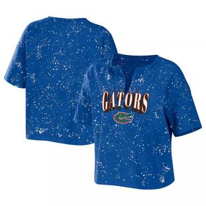Женская одежда Erin Andrews Футболка Royal Florida Gators Bleach Wash Splatter Notch Neck