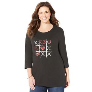 Женская футболка с блестками и принтом Plus Size Catherines, Black Hearts