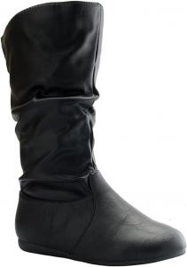 Детские зимние модные сапоги Forever Link для девочек с круглым носком, низким каблуком и средней высотой голенища, Black Pu